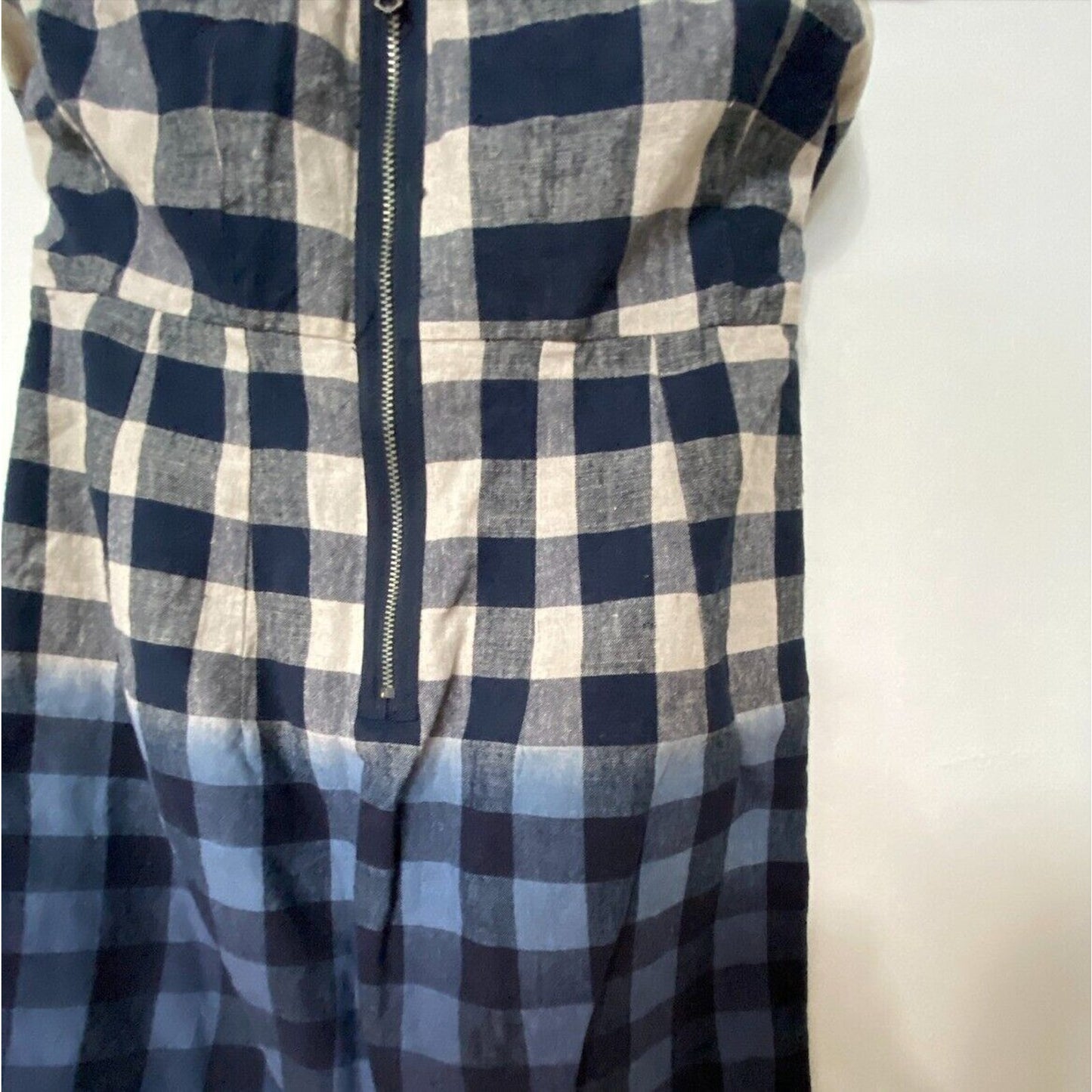 Gap Cute Plaid Linen Tan Black Blue Navy Ombre Strapless Dress Side Pockets 2