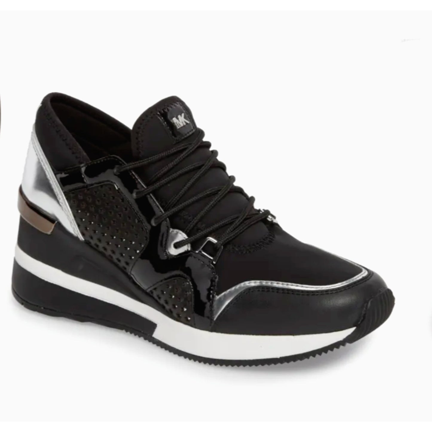 Michael Kors Black Scout Trainer Scuba Leather Wedge Sneaker Star Design 9