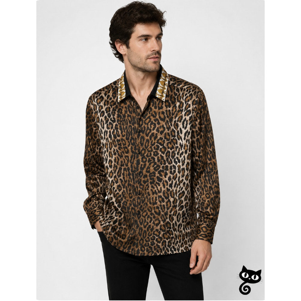 Versace Brown Leopard Silk Shirt Men's US 34 Barocco