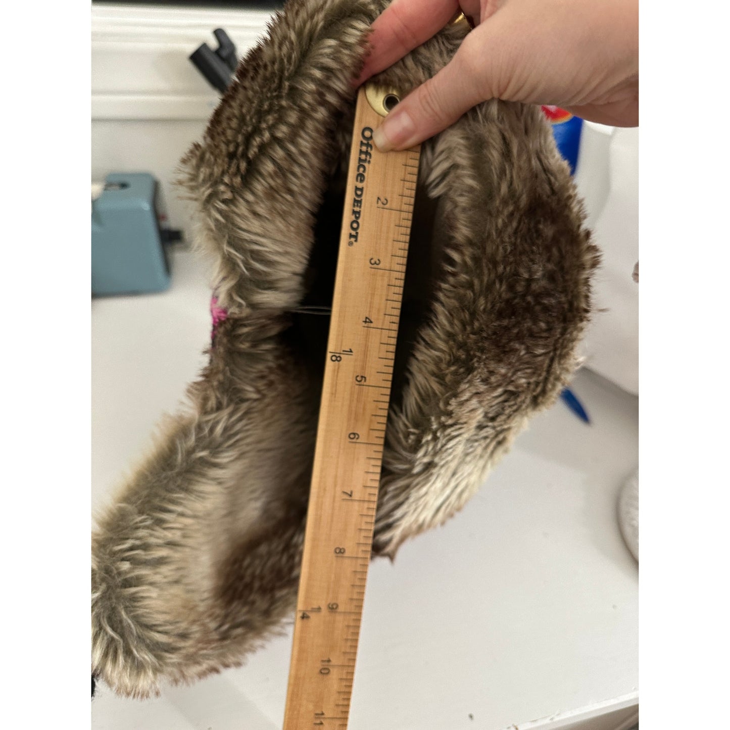 Billabong Pink Black Blue Knit with Faux Fur Trapper Hat OS