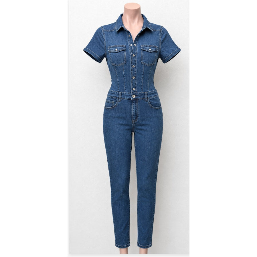 Fashion Nova Blue Denim Jumpsuit Womens M Utility