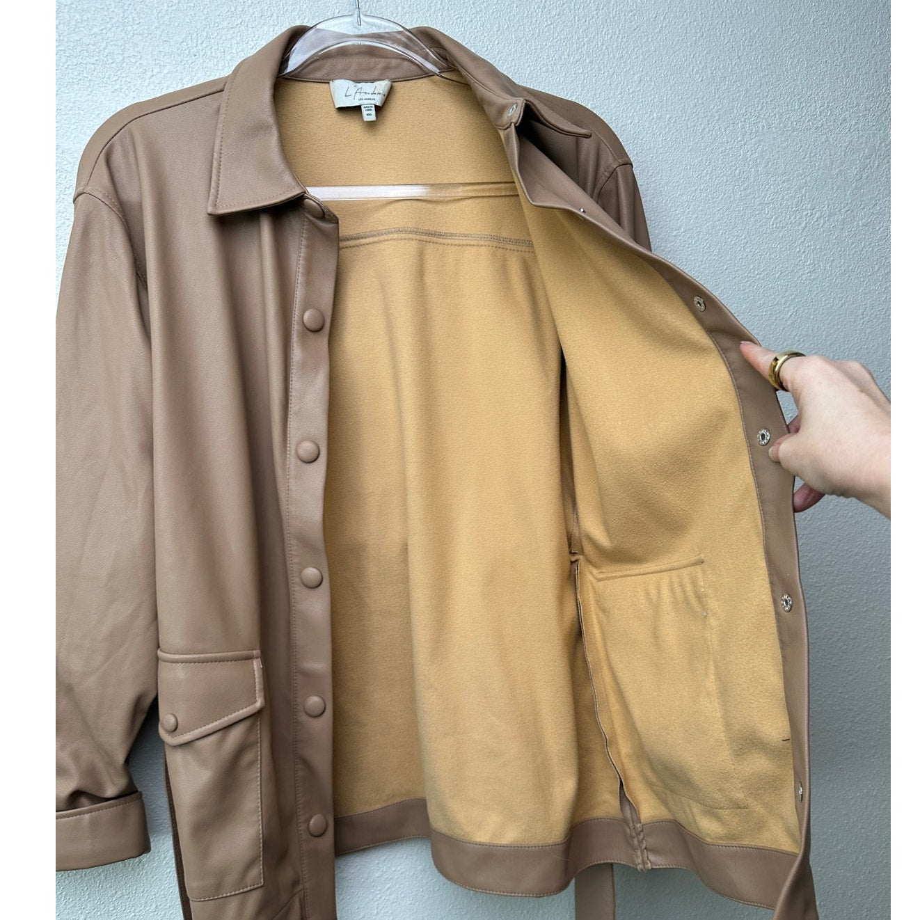 L’Academie Mocha Faux Leather Belted Jacket XXS