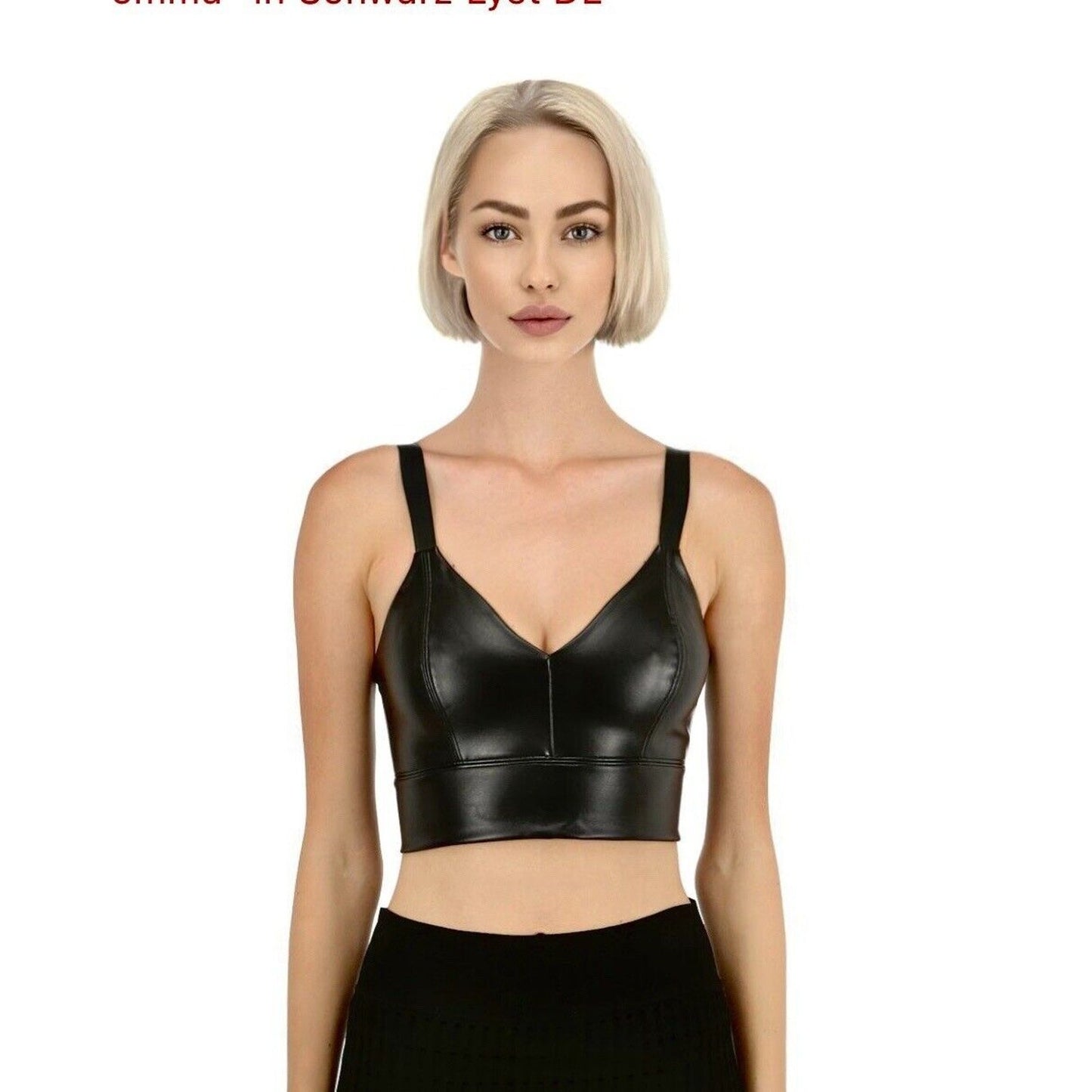Wolford Sexy Black Emma Vegan Leather V-Neck Back Zip Bralette Crop Top 4