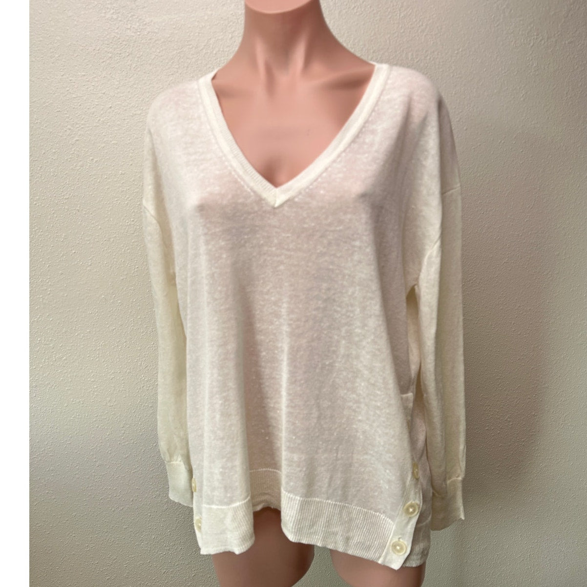 NWT J Crew Linen Blend V-Neck Sweater Ivory Women's US L