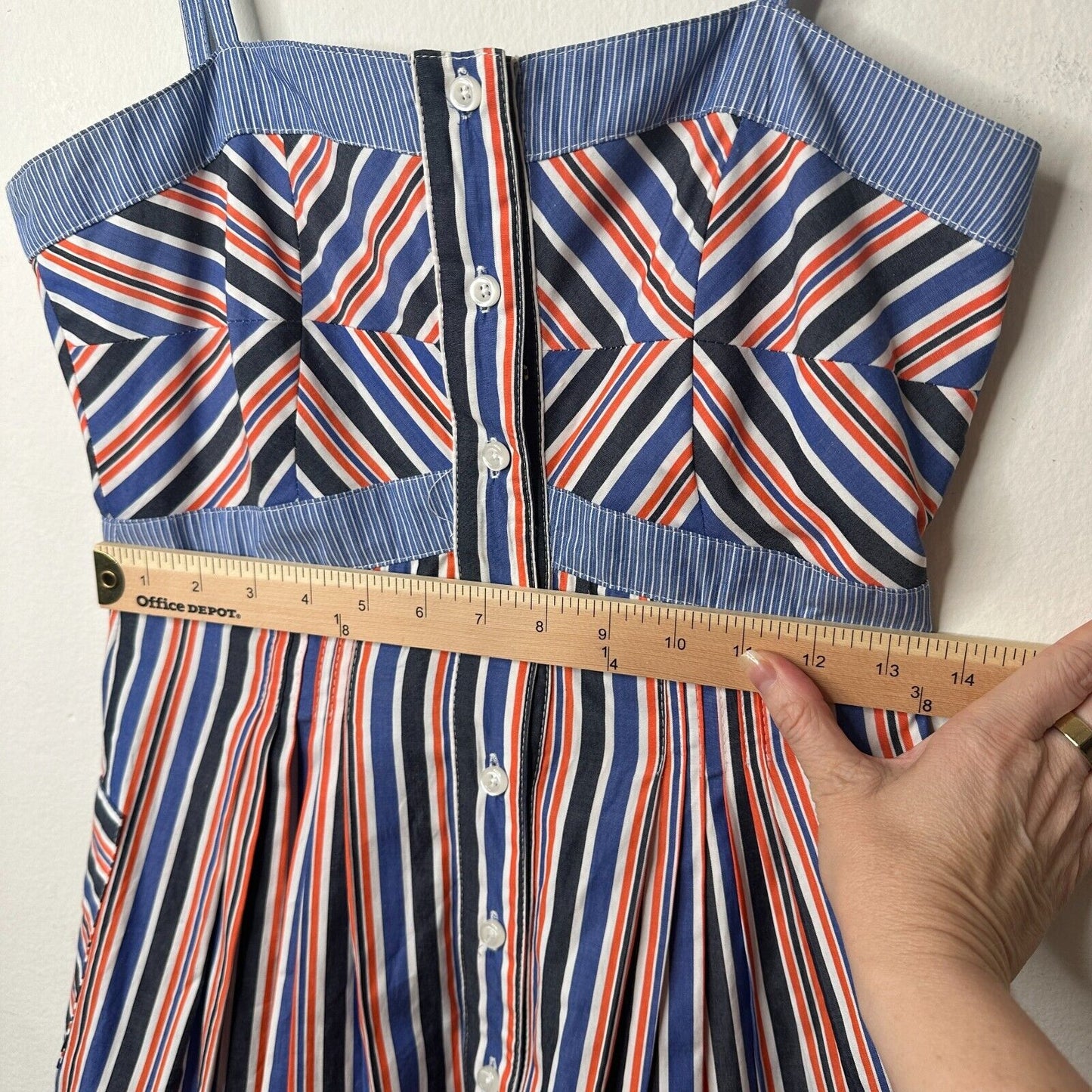 Zachary's Smile Blue White Orange Stripe Spaghetti Strap Button Sun Dress 6