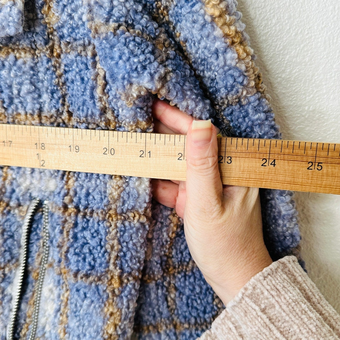 We The Free Fuzzy Loop Stitch Ivory Blue Tan Mock Neck Zip Jacket XS