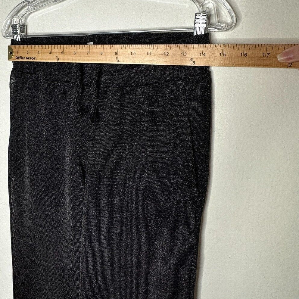 Elaine Field Black Metallic Shimmer & Sheer Mesh Tie Waist Slash Pocket Pants 1