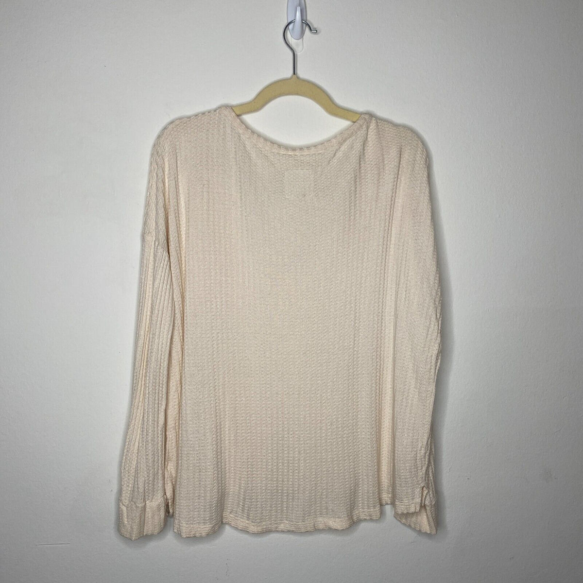 Chaser Vintage Cream Thermal Raw Split Neck Long Sleeve Soft Stretchy Top S