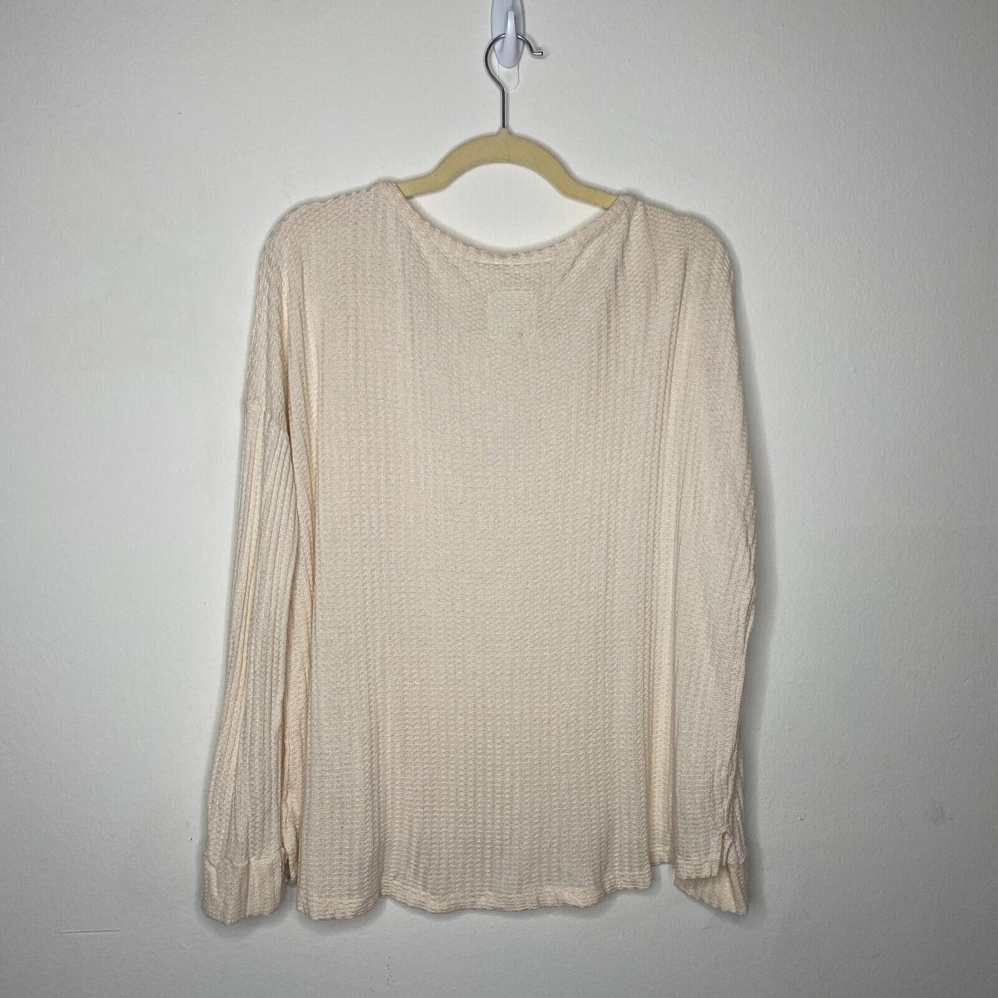 Chaser Vintage Cream Thermal Raw Split Neck Long Sleeve Soft Stretchy Top S