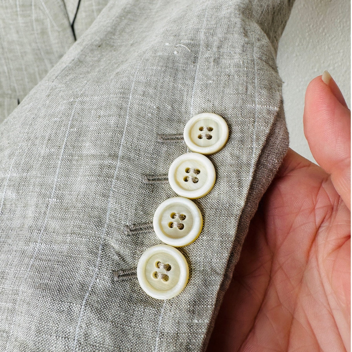 Brunello Cucinelli 100% Linen Beige Silver Stripe Button Blazer 46 / 14