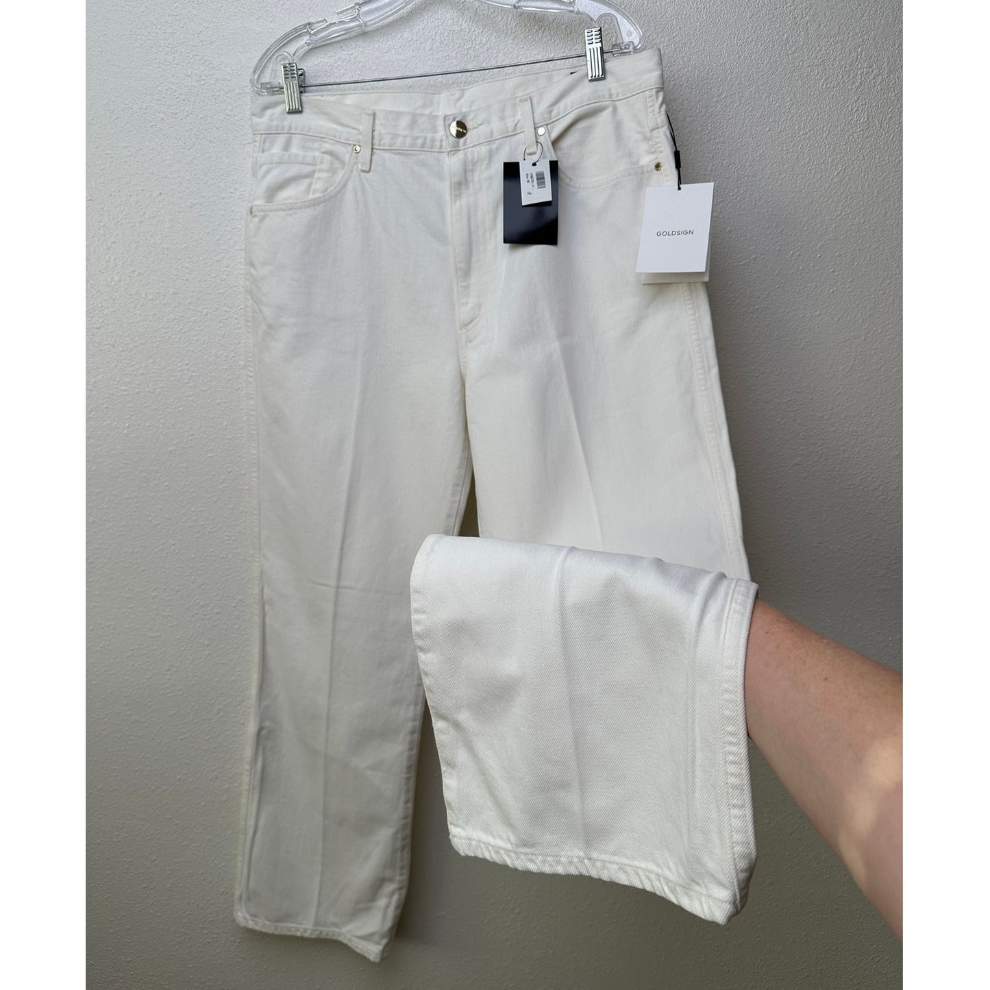 NWT Goldsign The A Jean Pressed Pearl Ivory Jeans 32