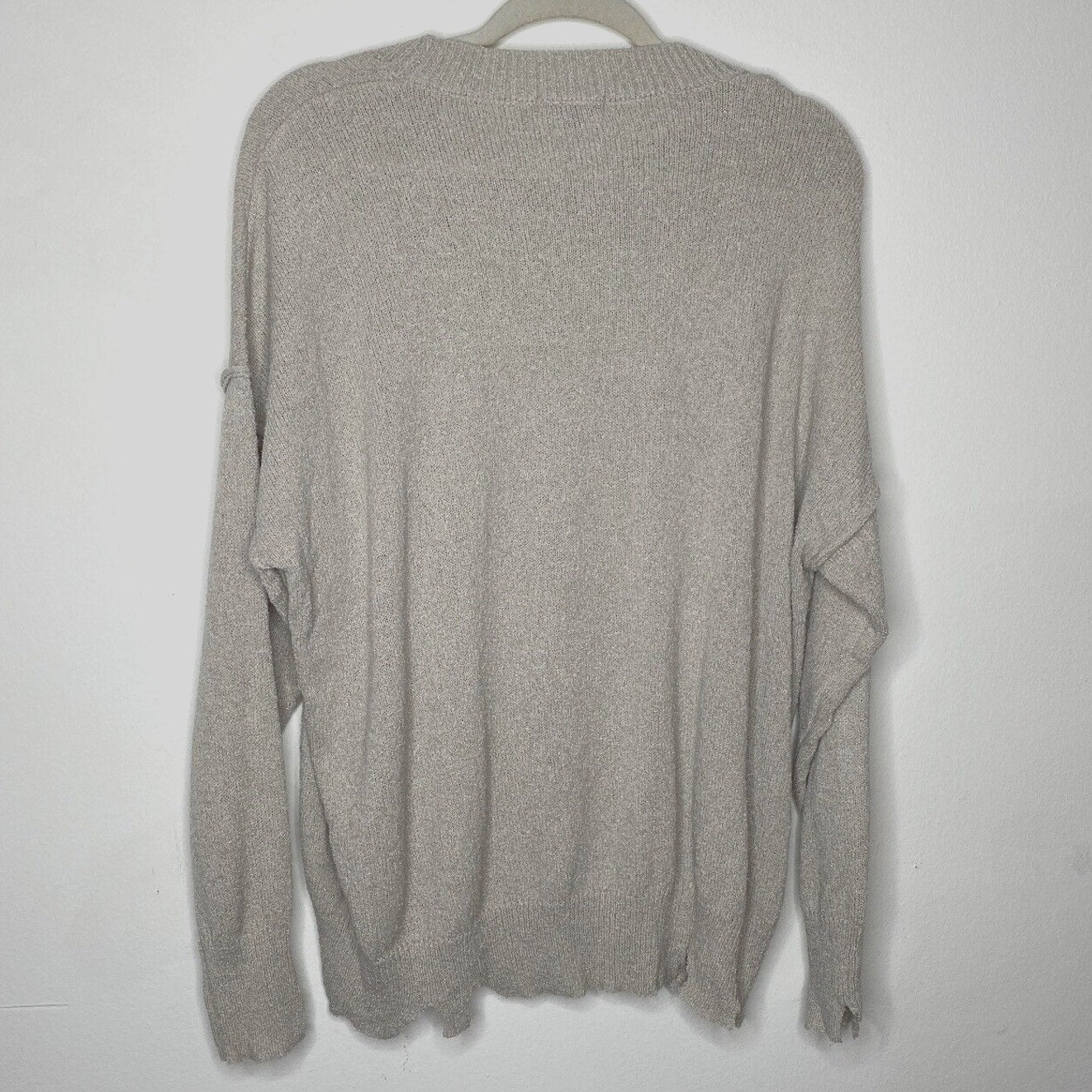 William B Taupe Bonjour Embroidered Oversize Distressed Sweater Long Sleeve S