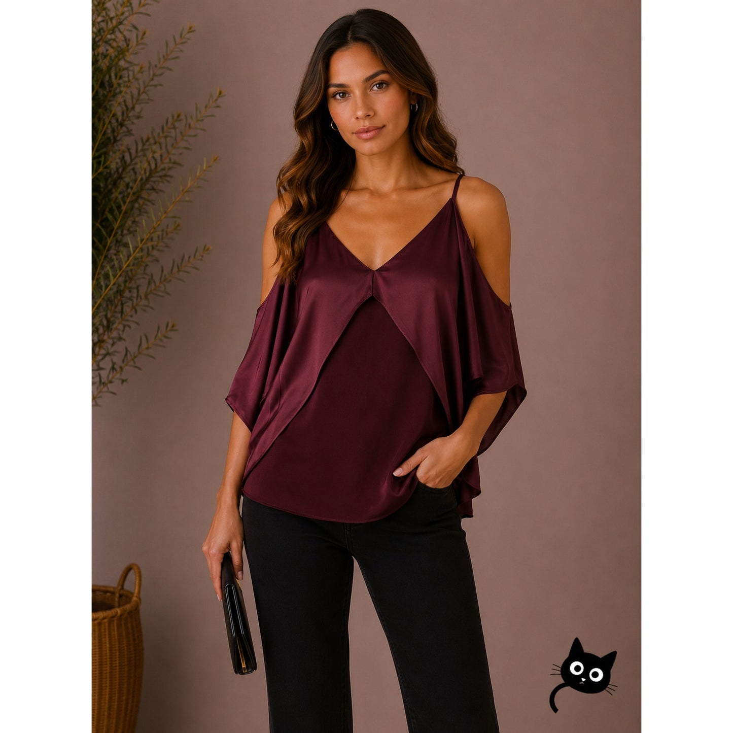 Bailey 44 Kate Burgundy Cold Shoulder Strappy V-Neck Blouse S