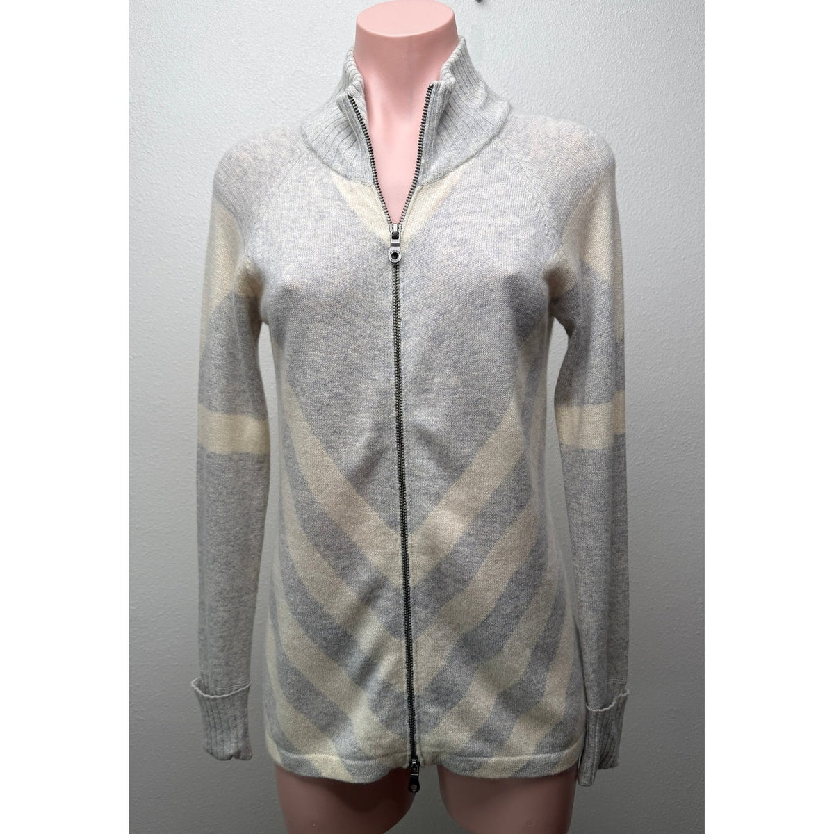 Minnie Rose Gray Ivory Cashmere Zip Cardigan Women S