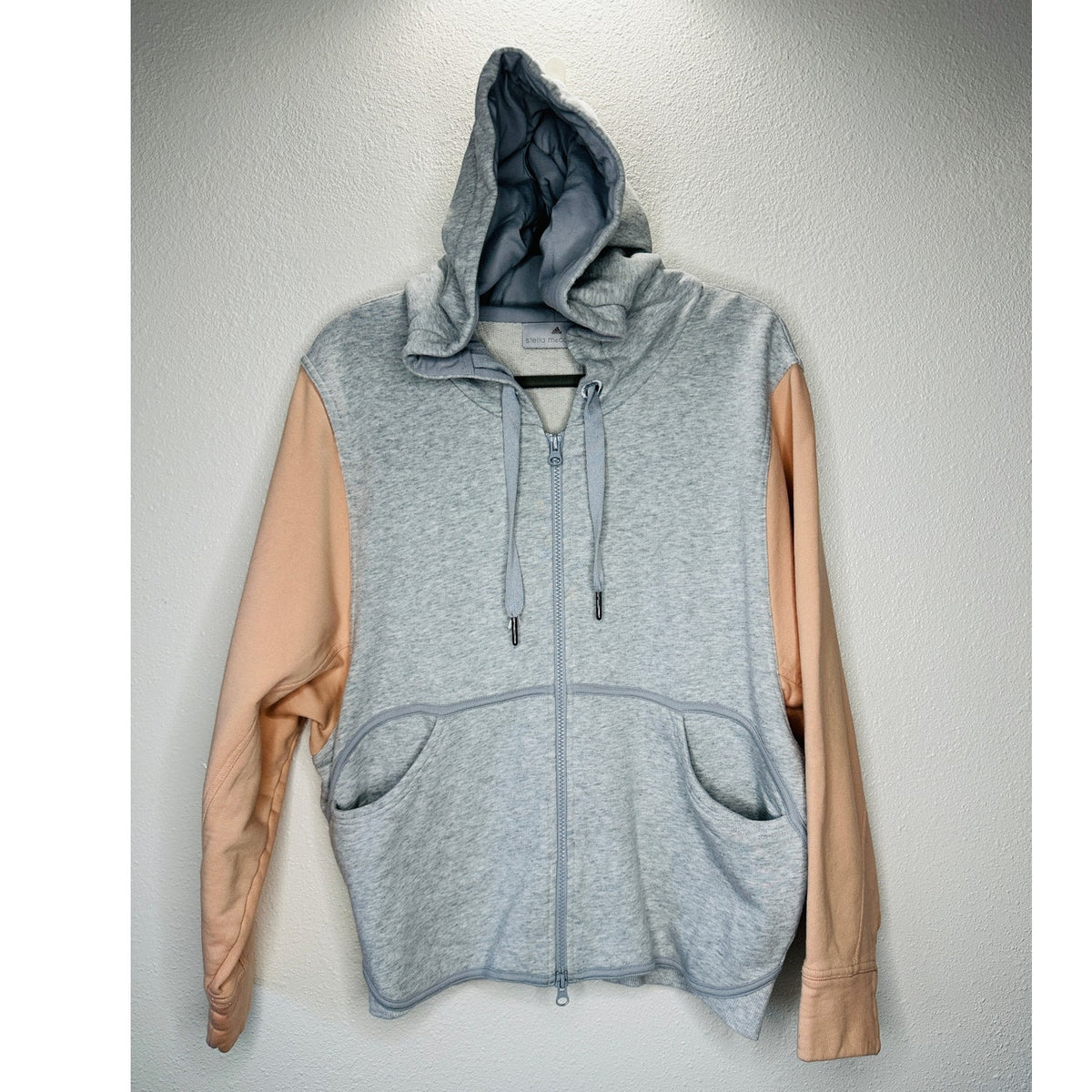 NWOT Stella McCartney x Adidas Heather Gray Peach Hoodie Zip Sweater L