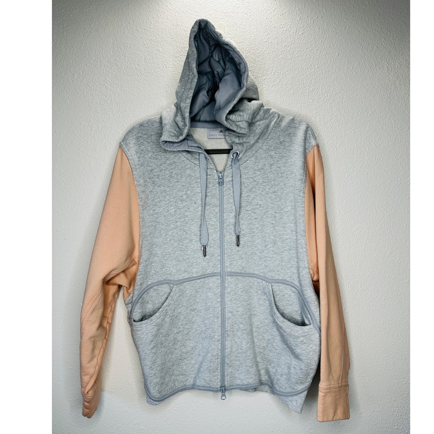 NWOT Stella McCartney x Adidas Heather Gray Peach Hoodie Zip Sweater L