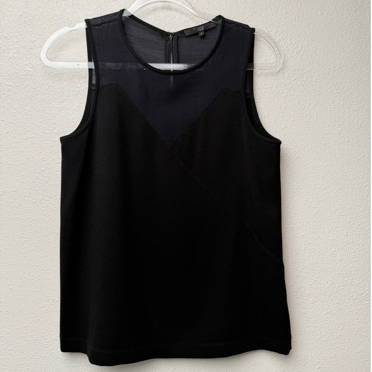 Tibi Black Mixed Media Sheer Sleeveless Back Zip Top US 4
