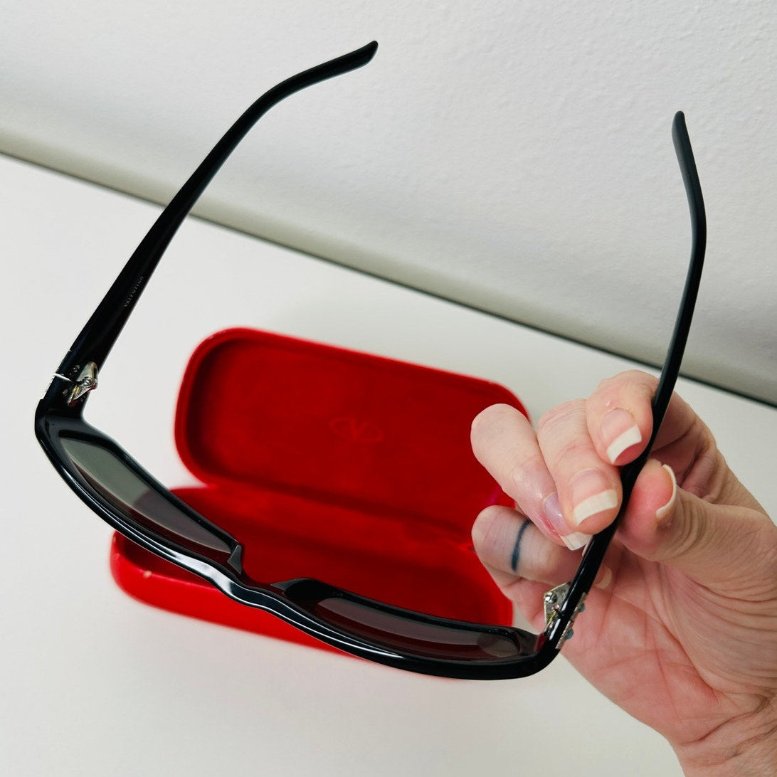 Valentino Black Sunglasses with Silver & Blue Bead Embellishment