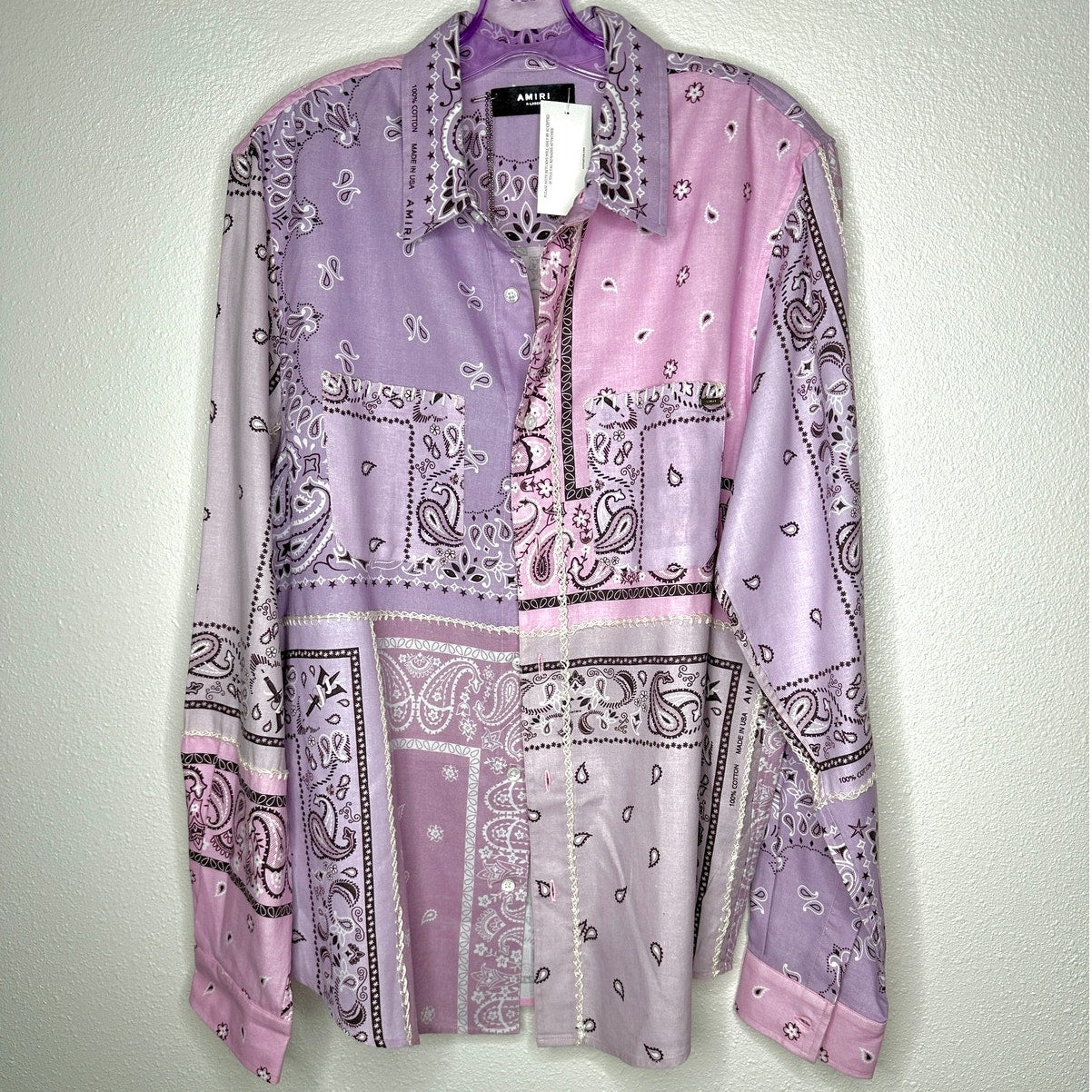 NWT Amiri Lavender Bandana Flannel Button Shirt XL