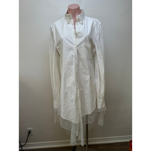 Danielle Frankel Shirt Dress Ivory Lace Trim Women's L