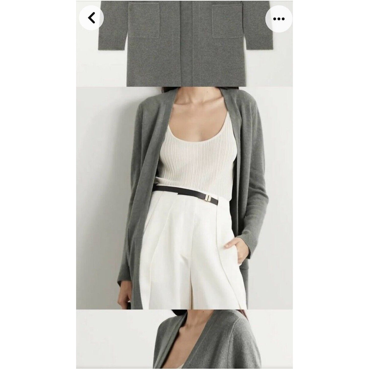 ATM Gray 100% Cashmere Open Front Long Sleeve Patch Pockets Side Slits Med