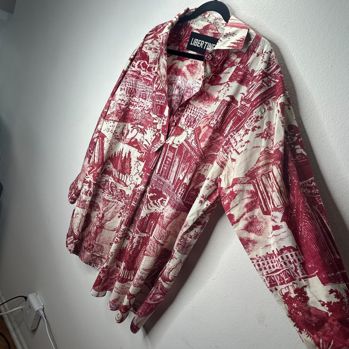 Libertine Red & Cream Toile De Nantes Print Half-Button Long Sleeve Tunic L / XL