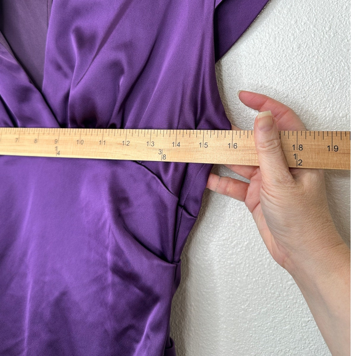 Xscape by Joanna Chen Purple Satin Faux V Neck Cap Sleeve Midi Dress 6