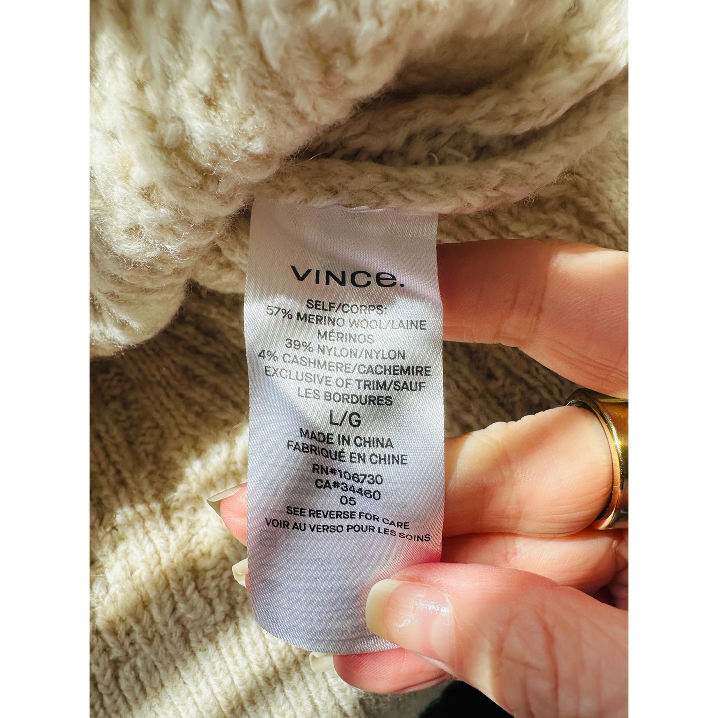 Vince Cream Chunky Knit Long Sleeve Mock Neck Sweater L