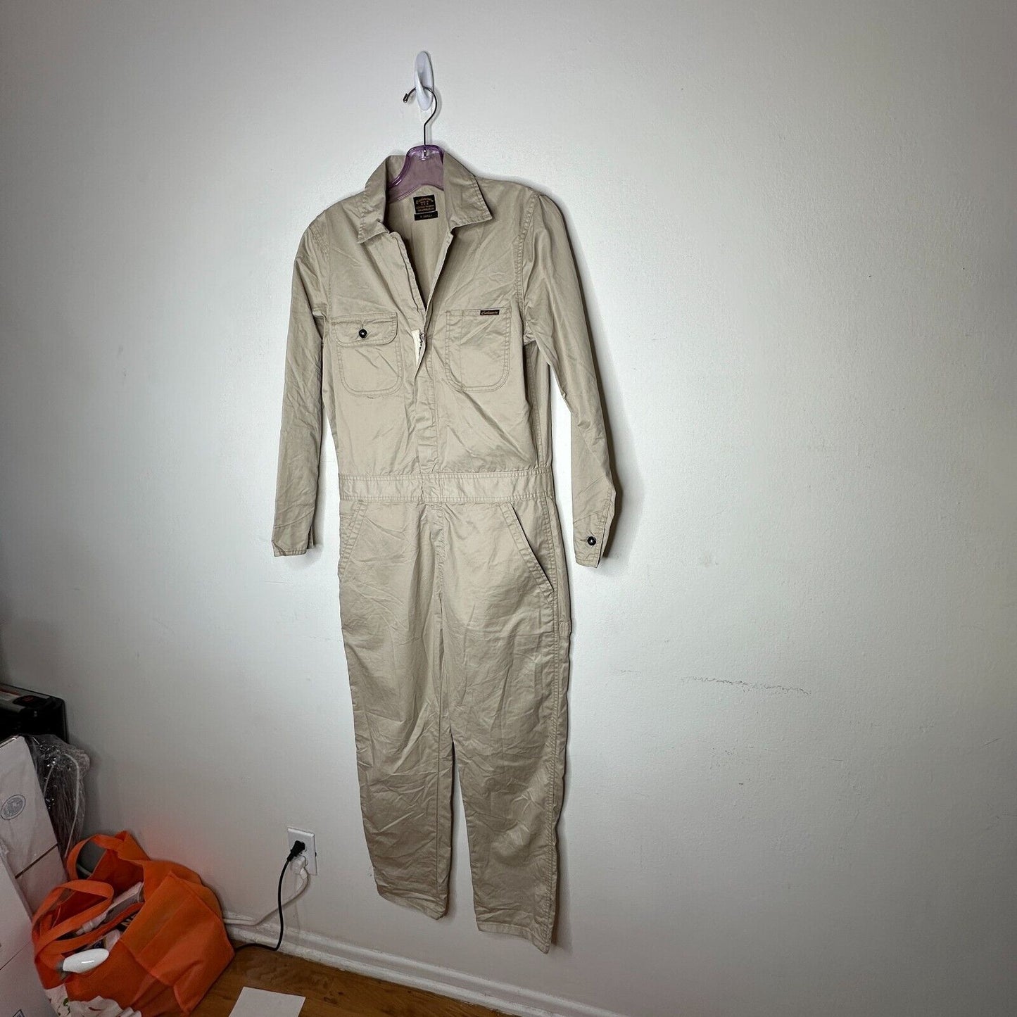 Civilianaire Khaki Twill Front-Zip Long Sleeve Pockets Utility Jumpsuit XS