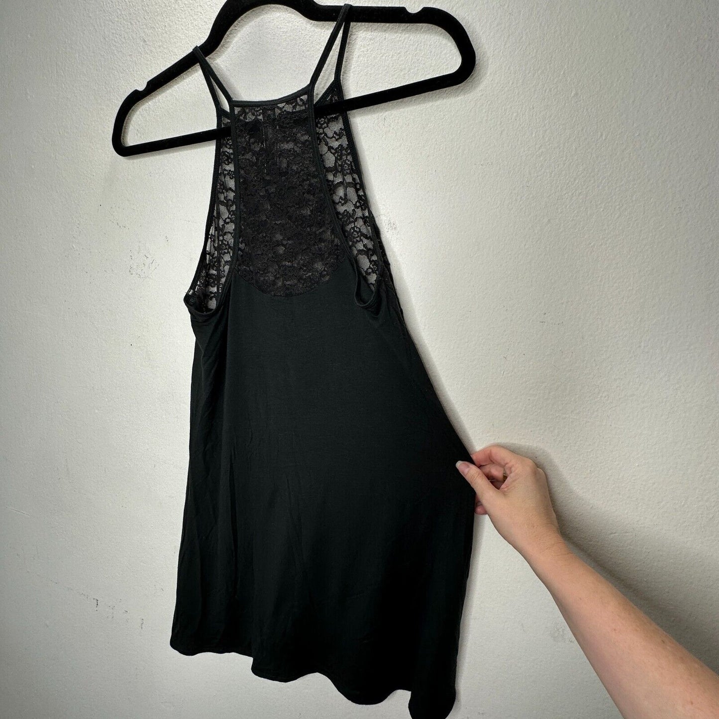 Victoria Secret Black High Neck Tank Spaghetti Strap Sleeveless Lace Nighty S