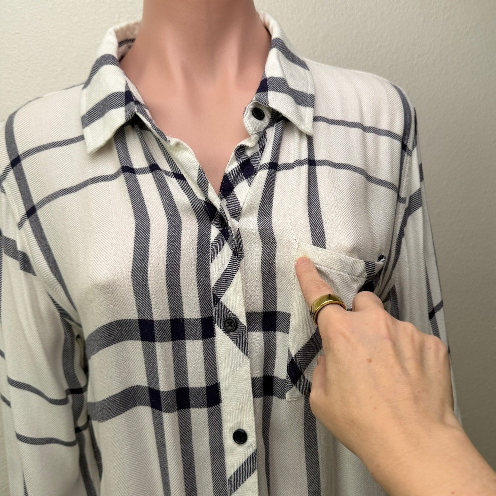 Rails White Navy Plaid Button Down Shirt Long Sleeve Women S