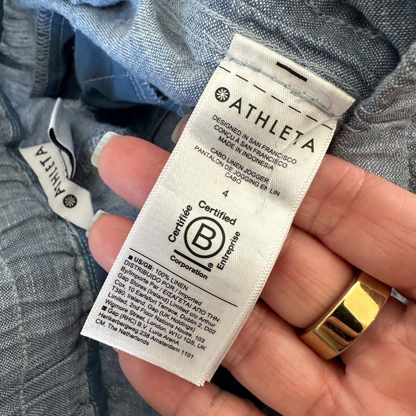 Athleta Chambray Blue Cabo Casual Linen Jogger Pant Tie Waist Front Zip 4