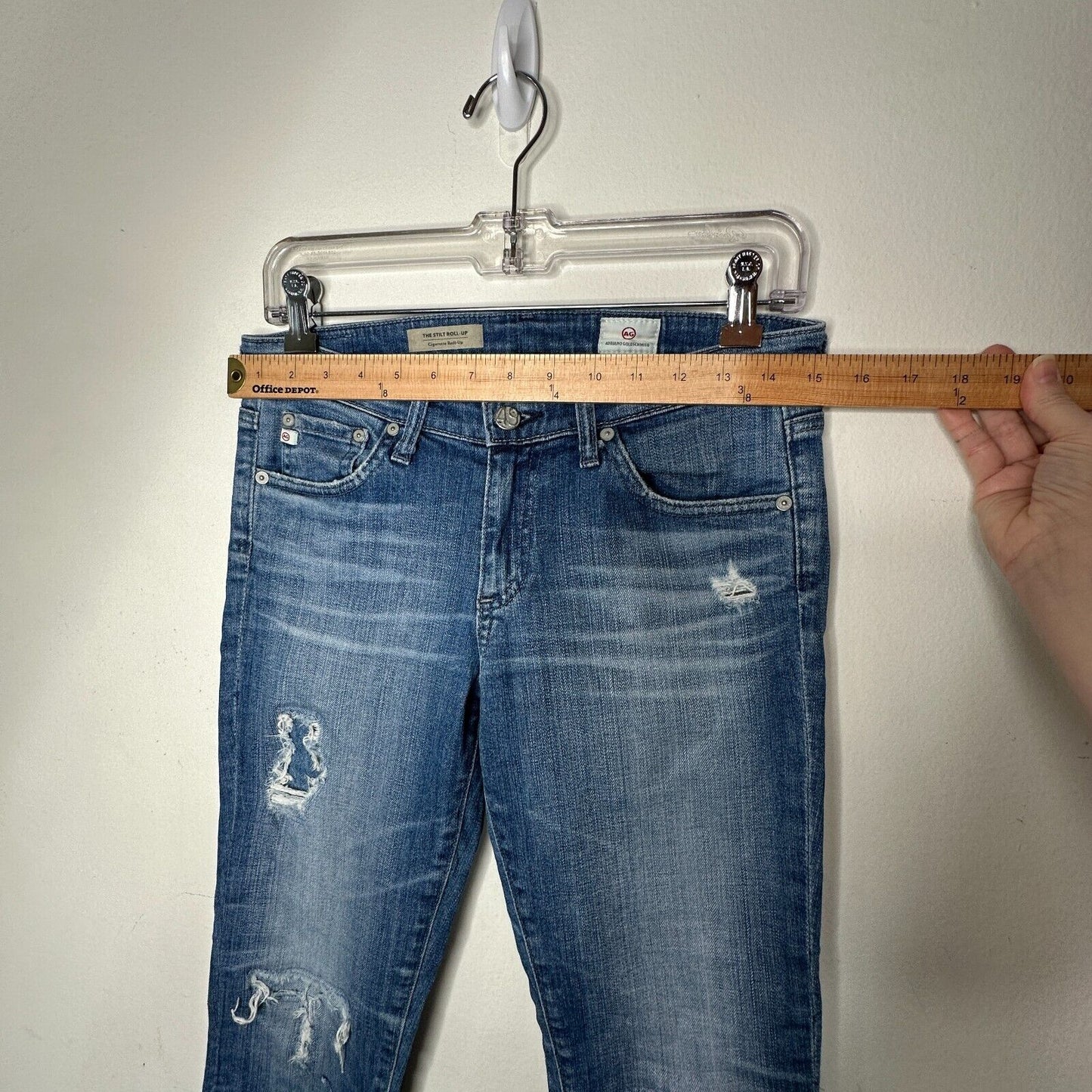 Ag Adriano Goldschmeid Distressed Med Wash The Stilt Cigarette Roll Up Jeans 27