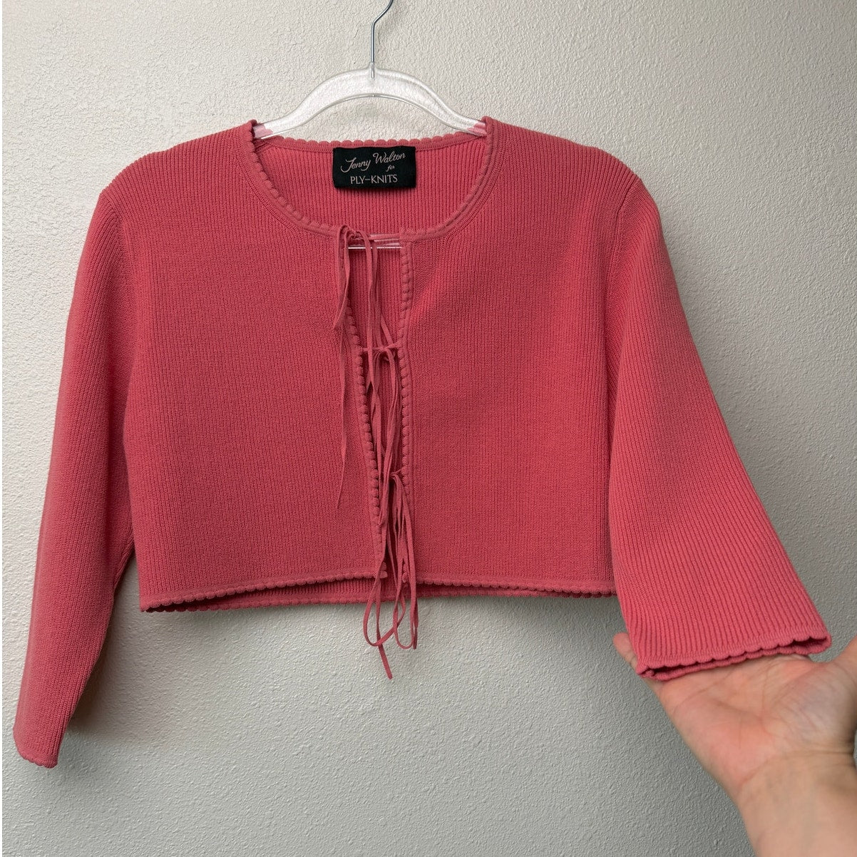 Jenny Walton Pink Scalloped Tie Front Cropped Cardigan Size L
