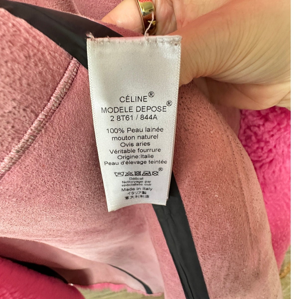 Celine Pink Shearling Belted Longline Coat Women’s Size 8