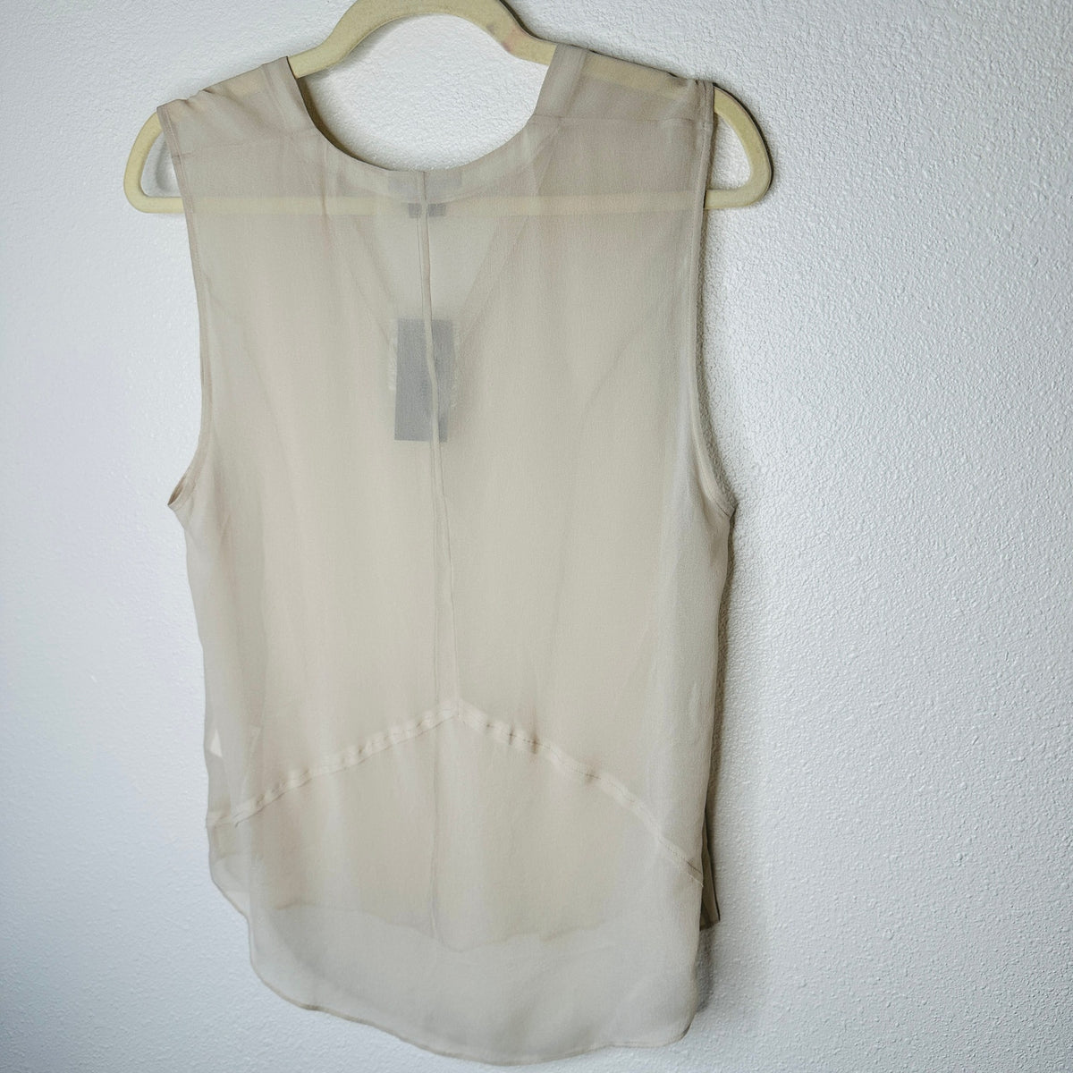 NWT Helmut Ghost 100% Sheer Silk in Salt V-Neck Sleeveless Blouse L
