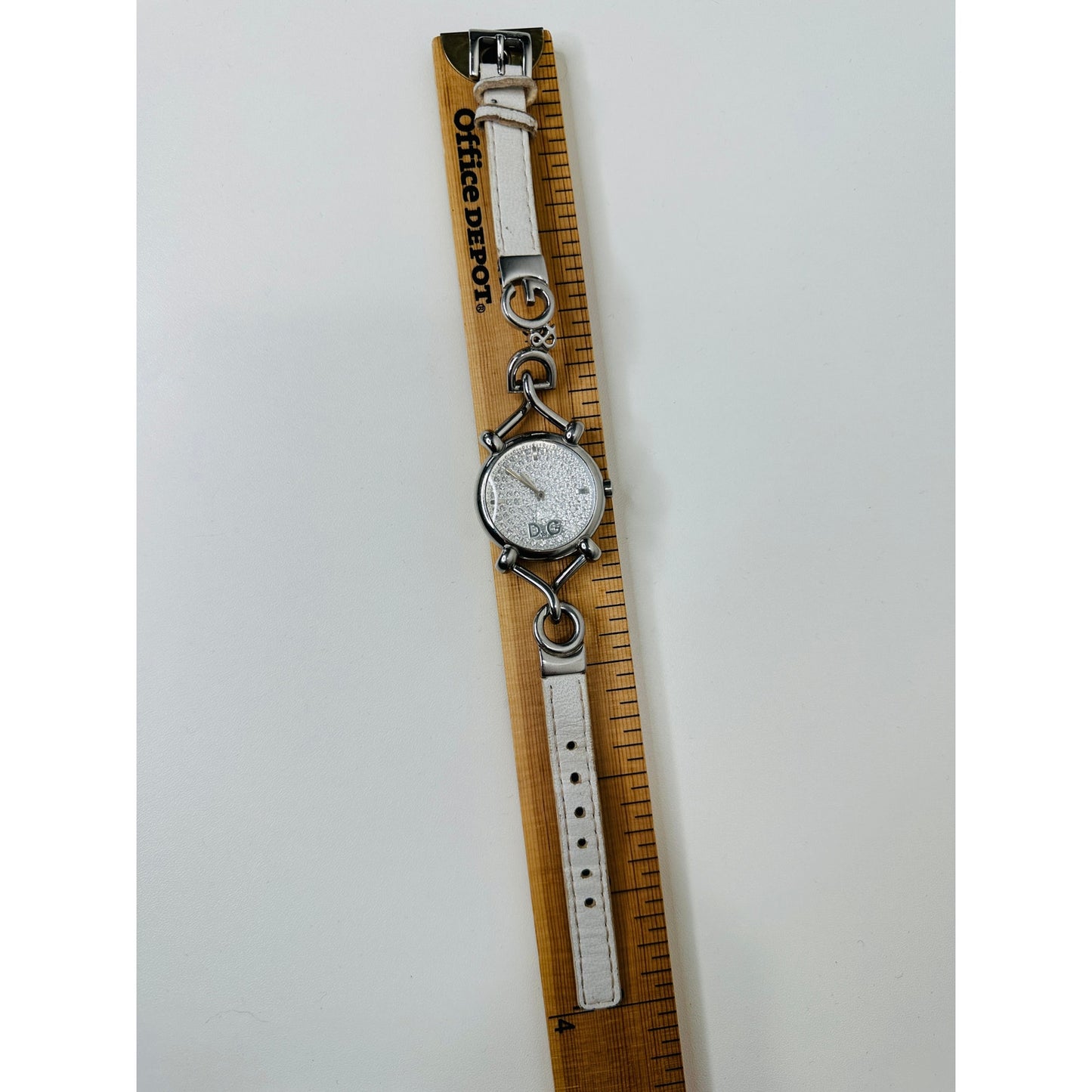 Dolce & Gabbana Ladies Silver Flock Diamante Quartz Watch White Band