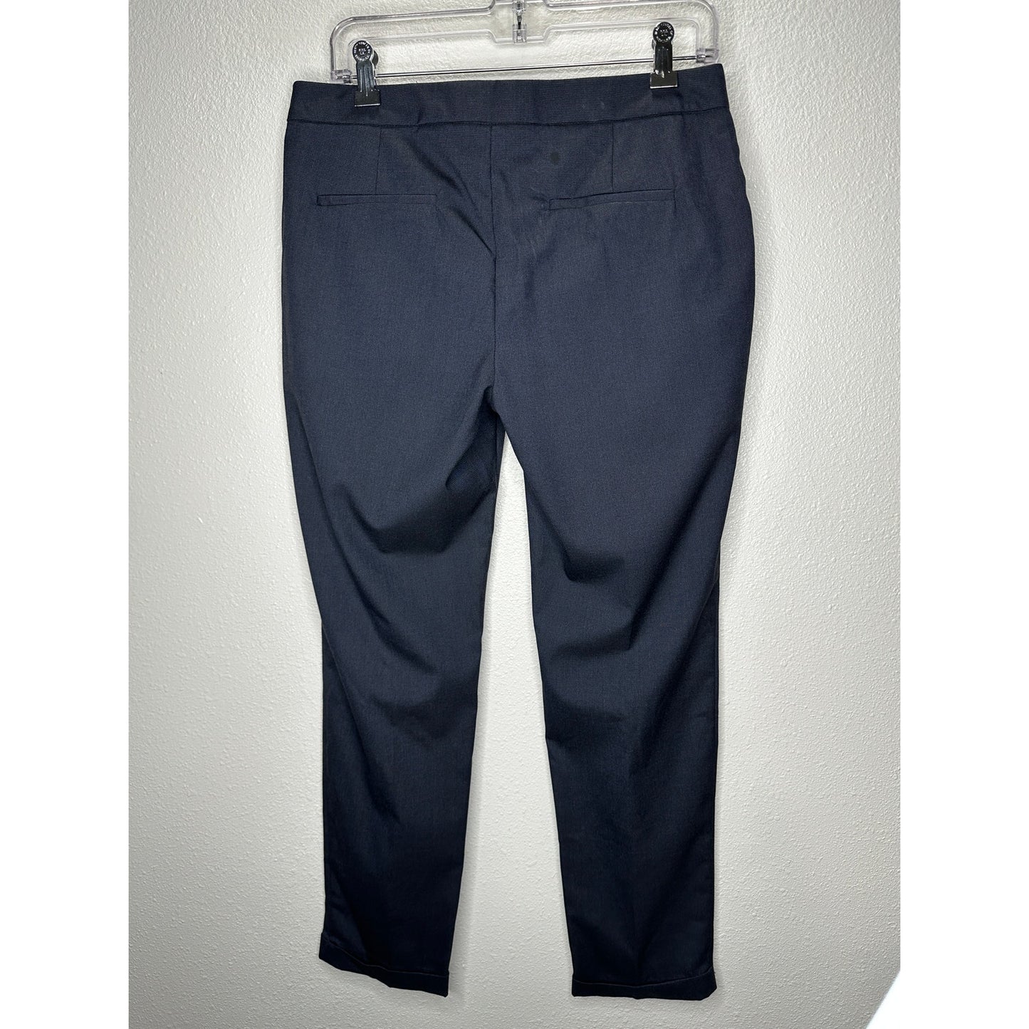 Zara Navy Blue Micro Tweed Straight Leg Cuffed Trouser Pant 6