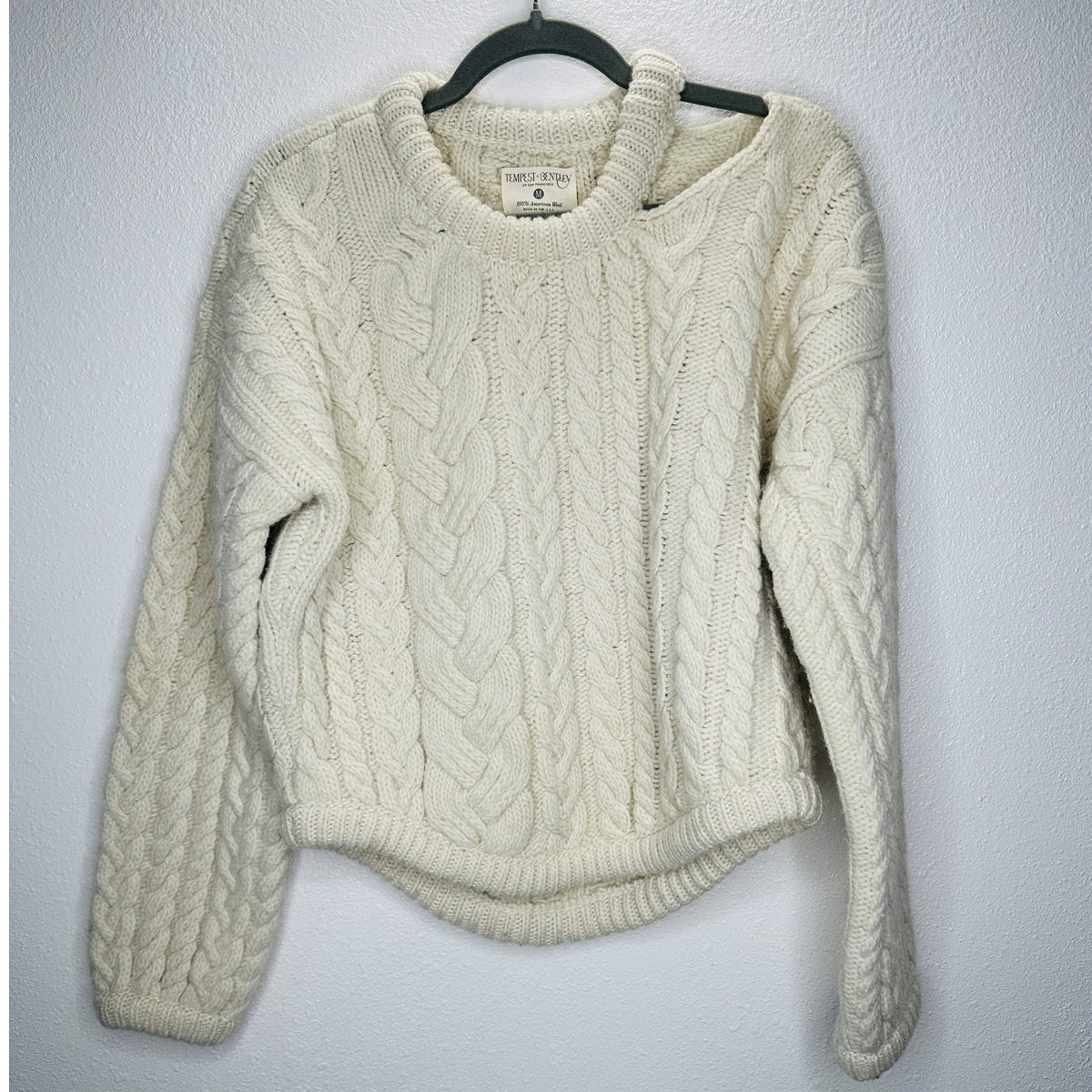 Tempest & Bentley Cream Chunky Knit 100% Wool Long Sleeve Sweater M