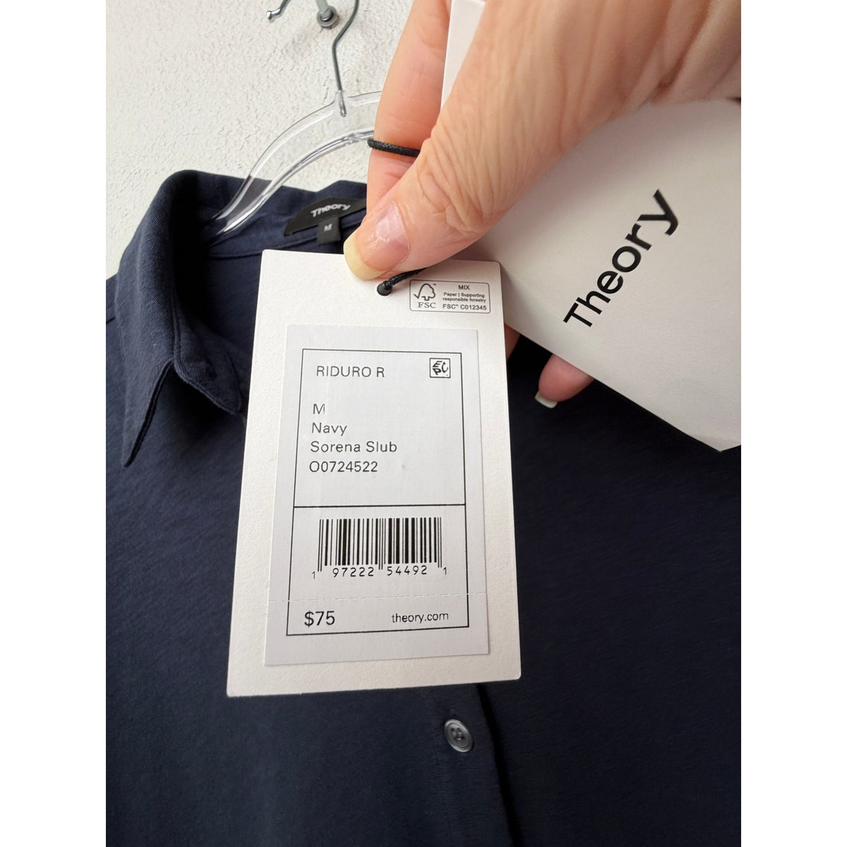 NWT Theory Riduro R Navy Slub Button Shirt Women M