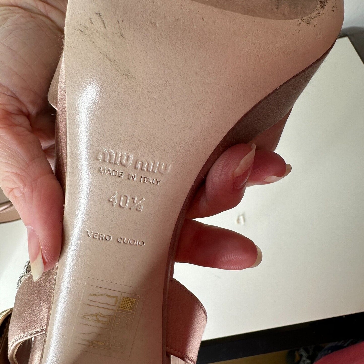 Miu Miu Nude Calzature Donna Satin Crystal Ankle Strap Platform Block Heels 10.5
