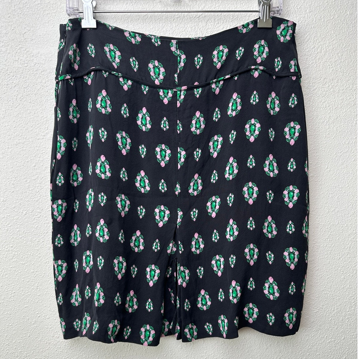 Alannah Hill Black Gem Print Front Slit Silk Skirt US 12