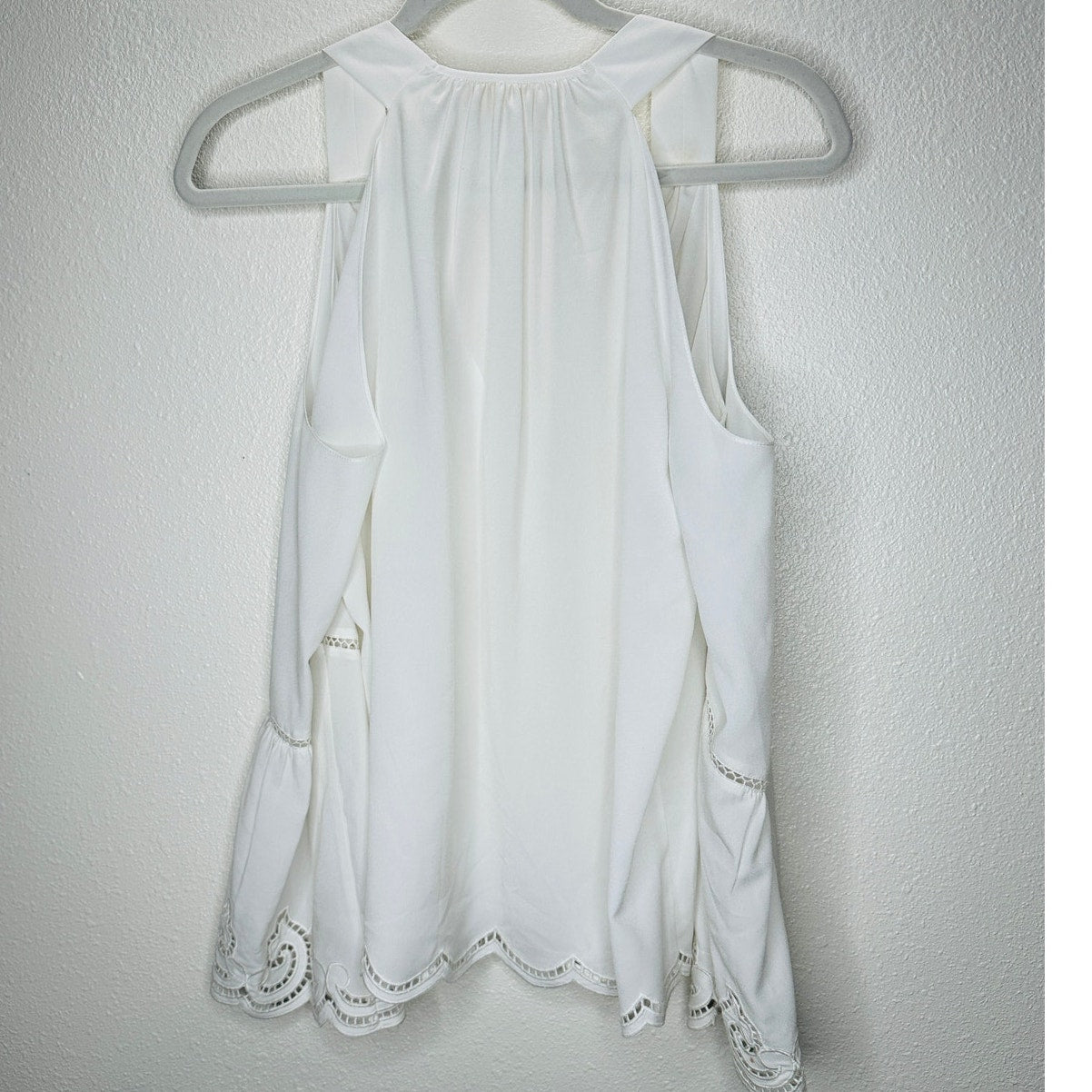 Ramy Brook White Cold Shoulder Eyelet Lace Bell Sleeve Eyelet Trim Blouse XS