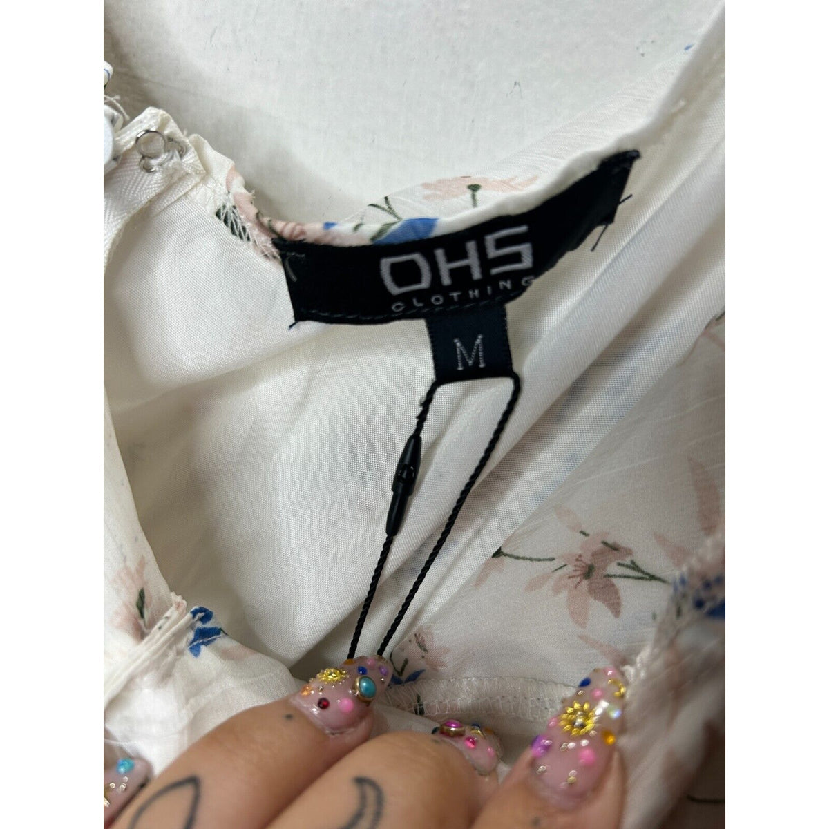NWT OHS Ivory With Pink & blue Floral Off Shoulder Front Tie Keyhole Romper M