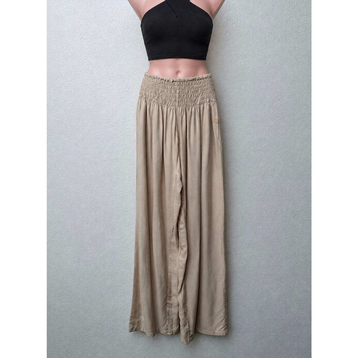 PIYOGA Beige Smocked Palazzo Pants Women US 0-12