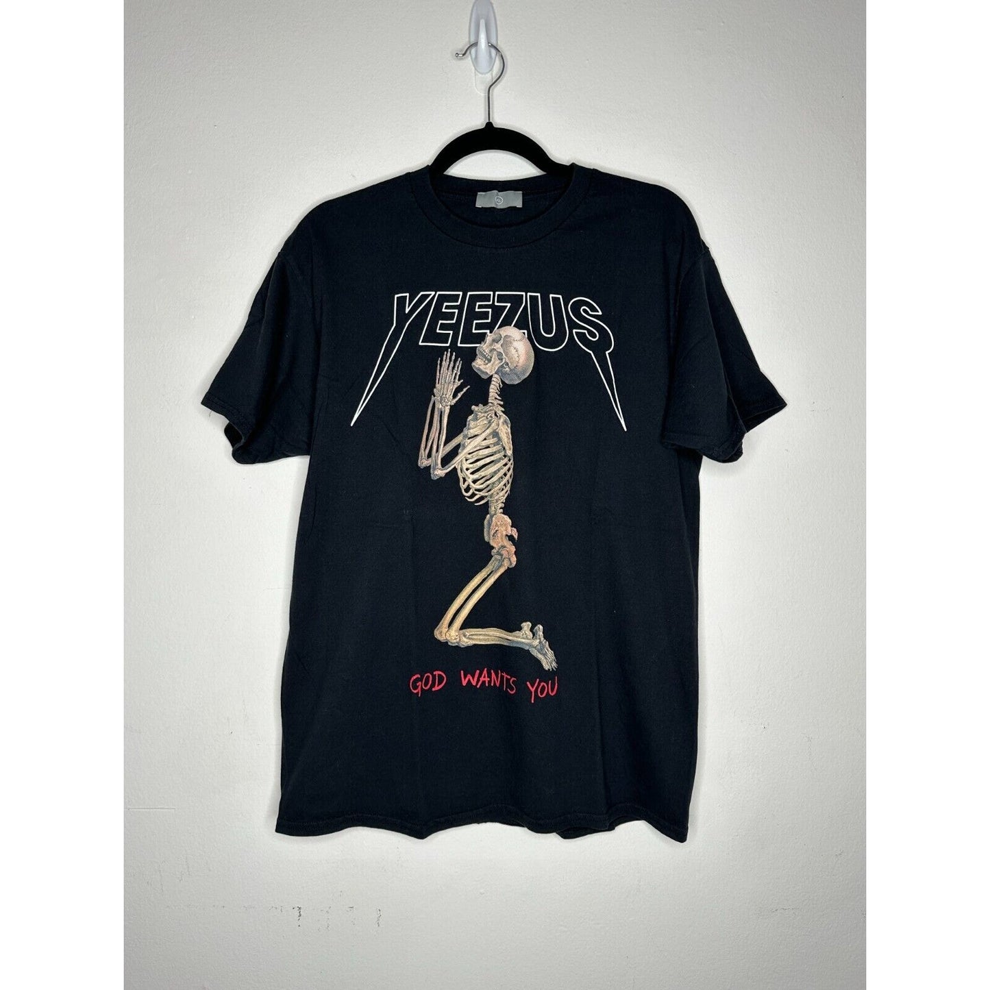 Yeezus Black God Wants You Kneeling Skeleton Graphic Short Sleeve Unisex Tee XL