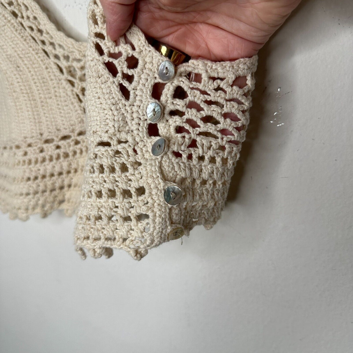 Urban Outfitters Cream Tan Crochet Spaghetti Strap Bralette Side Buttons Medium