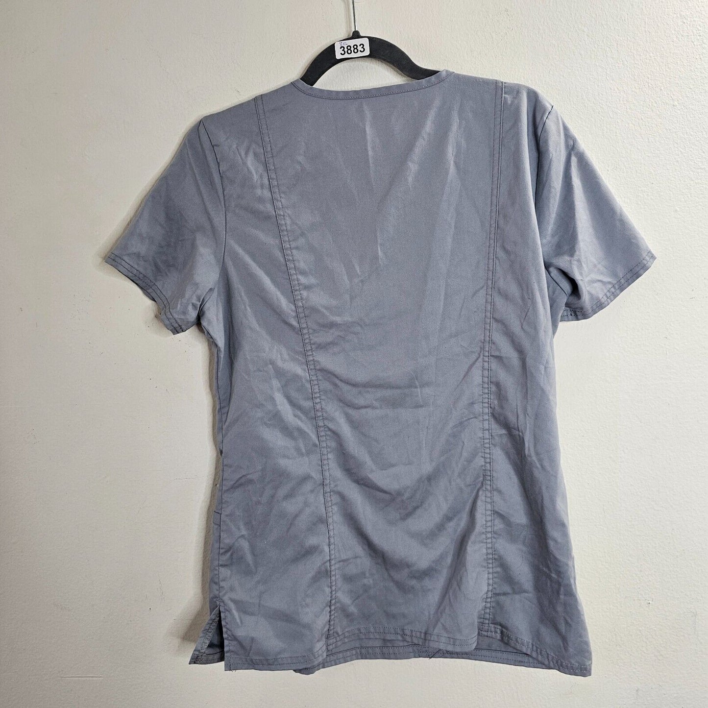 Cherokee Workwear Revolution Gray-Blue Mock Wrap V-Neck Patch Pockets Scrub Top