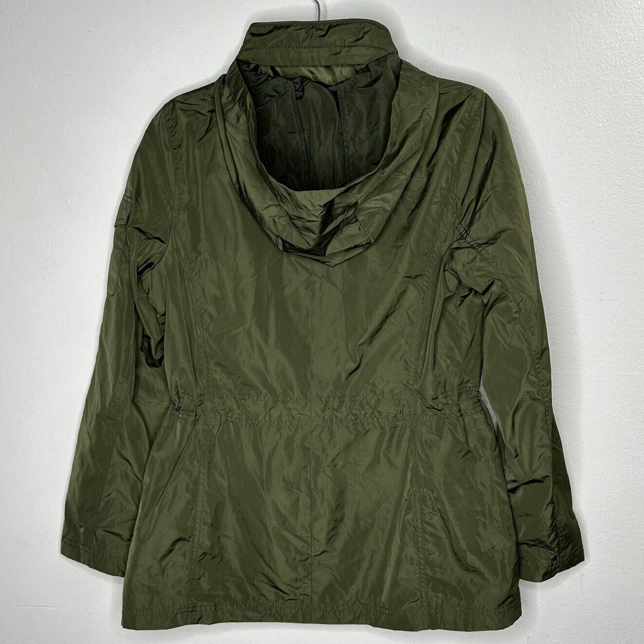 Vince Camuto Army Green Cinch Waist Zip Front Hooded Windbreaker Jacket Small