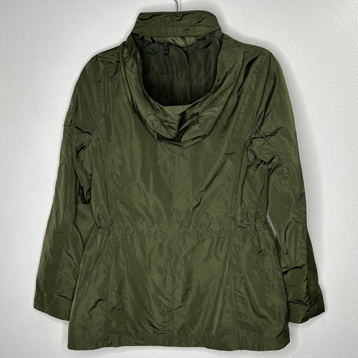 Vince Camuto Army Green Cinch Waist Zip Front Hooded Windbreaker Jacket Small